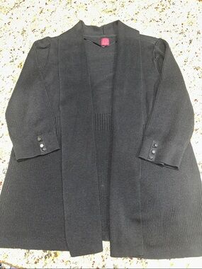 212 Collection Black Open-Front Knit Cardigan with Button-Cuff Detail